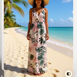 Trac Pink Floral Maxi Dress